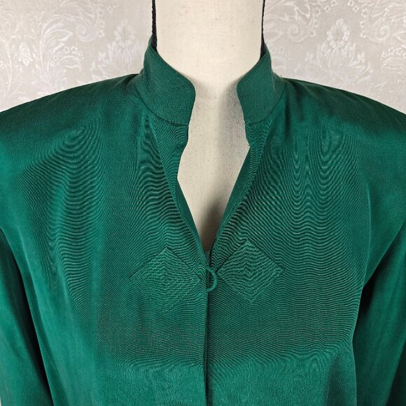 Safe Silk by Adrianna Papell Sz 6 Dark Green Silk Tunic Buttons Mandarin Collar - Picture 2 of 14
